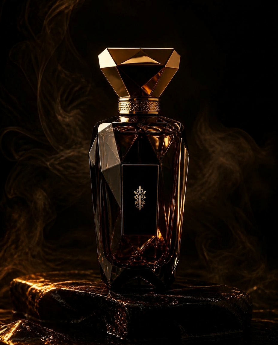 Mehek signature extrait — faceted crystal bottle with gold cap